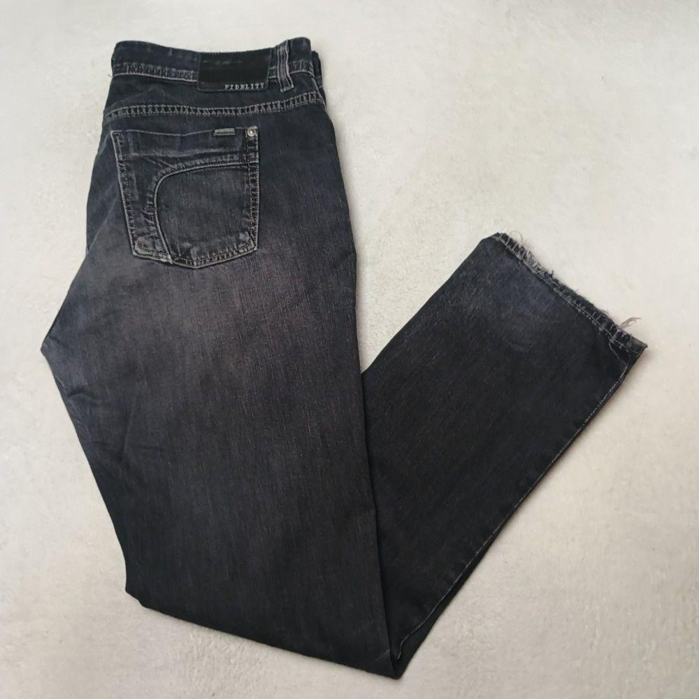 Fidelity Jeans Mens 40x36 Gray Slim Jim Straight Charcoal Wash Distressed USA